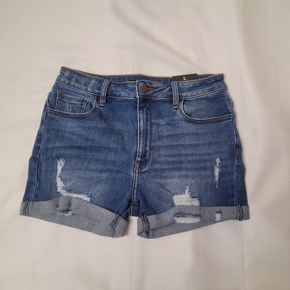 LARGE Cuffed Distressed Denim Blue Jean Shorts NEW - Picture 8 of 8